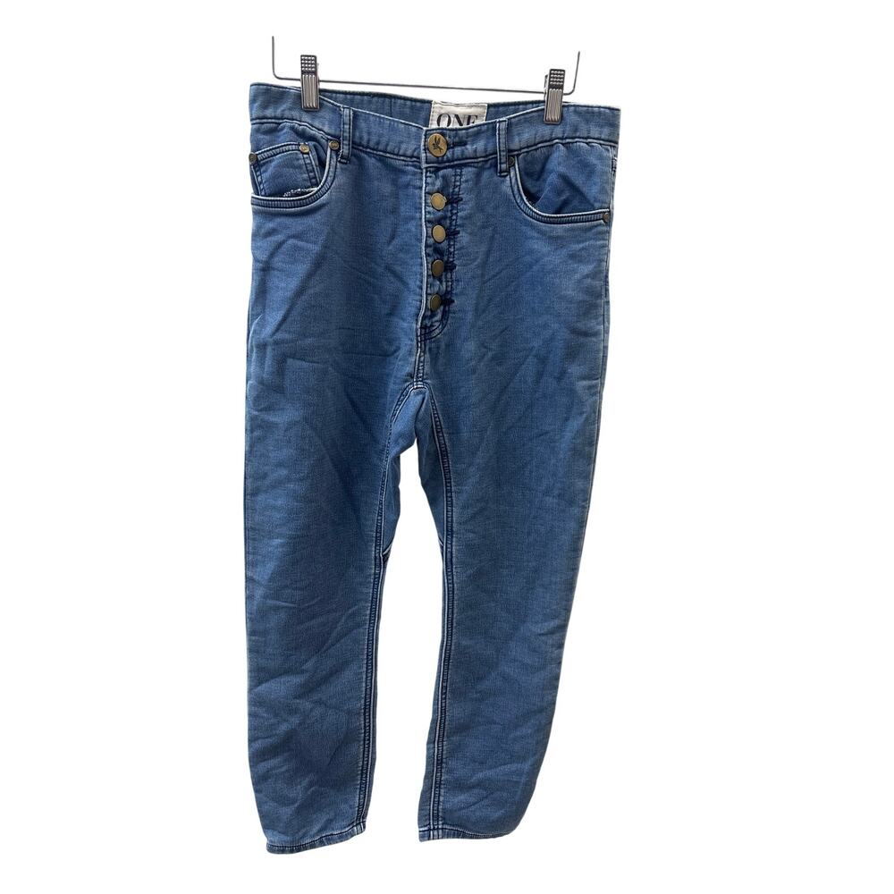One Teaspoon Sz 26 High Rise Button Fly Slim Straight Casual Denim Blue Jeans